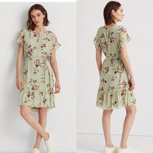 Lauren Ralph Lauren Ralph Lauren Green Floral Crinkled Georgette Dress